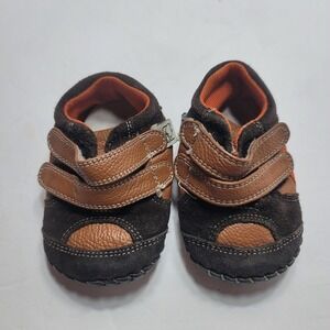 Little Blue Lamb Baby Shoes Brown Leather Suede Hook Loop Crib Shoes 6-12M 115mm